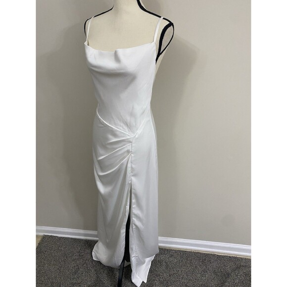 Lulus Here's to Love White Satin Backless Column Maxi Dress NWOT Size S Small - Picture 12 of 12